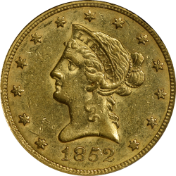 $10 Liberty Coronet Nm 1852 AU-58 obverse