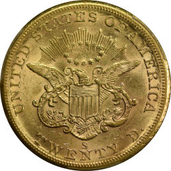$20 Liberty Type 1 1859-S AU-58 reverse