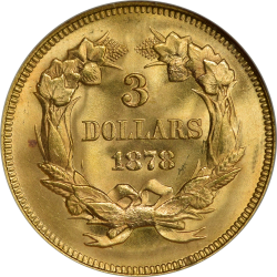 $3  1878 MS-66 reverse