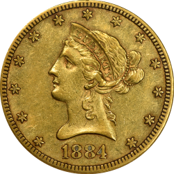 $10 Liberty Coronet Motto 1884-CC AU-50 obverse