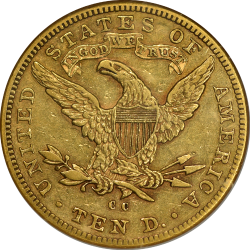 $10 Liberty Coronet Motto 1884-CC AU-50 reverse