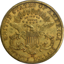 $20 Liberty Type 3 1884-CC AU-58 reverse