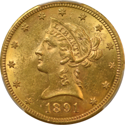 $10 Liberty Coronet Motto 1891-CC MS-60 obverse