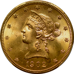 $10 Liberty Coronet Motto 1902-S MS-65 obverse