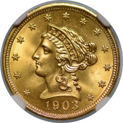 https://www.amergold.com/images/numis/250/1903p2.5ln673815971005_750o.png.50 Liberty Coronet 1903 MS-67 obverse
