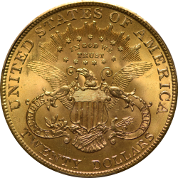 $20 Liberty Type 3 1904 MS-66 reverse