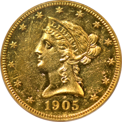 $10 Liberty Coronet Motto 1905 PR-55 obverse