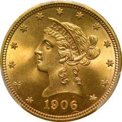 $10 Liberty Coronet Motto 1906-D MS-65 obverse