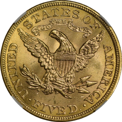 $5 Liberty Coronet Motto 1908 MS-66 reverse