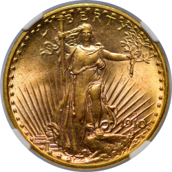$20 Saint Motto 1910-D MS-65+ obverse