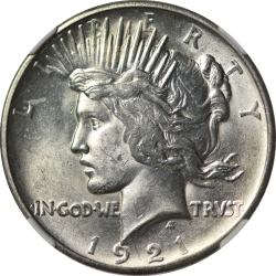 $1 Peace Dollars 1921-HIGHRELIEF MS-62 obverse