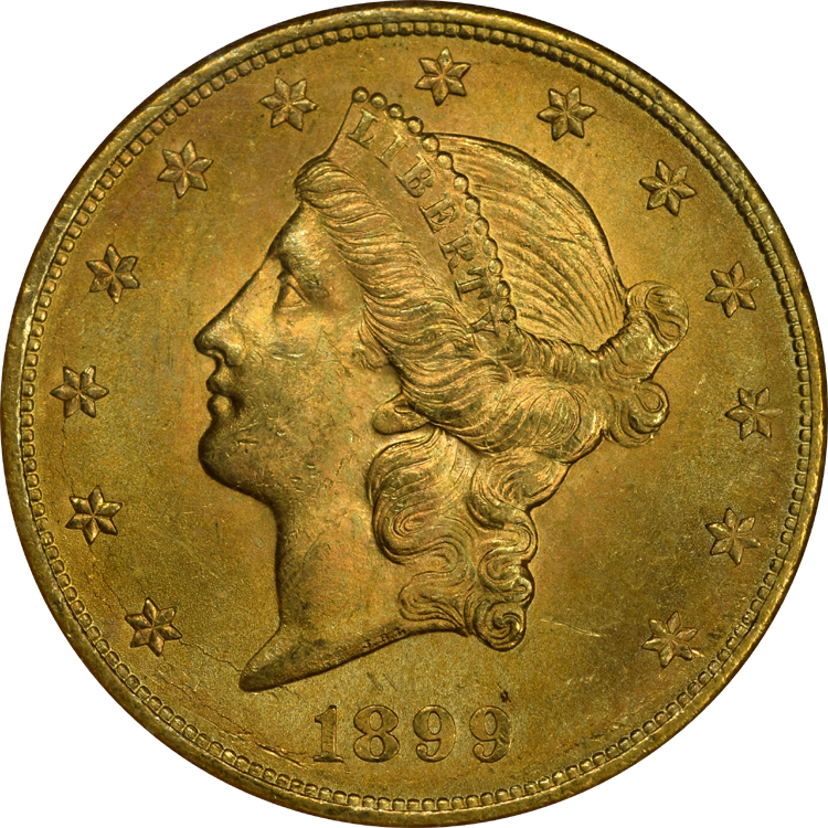 1899 Coronet Type 3 $20 NGC MS-64 (437216208) Obv.