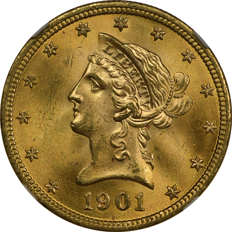 1901 Coronet Motto $10 NGC MS-66 (006600879005) Obv.